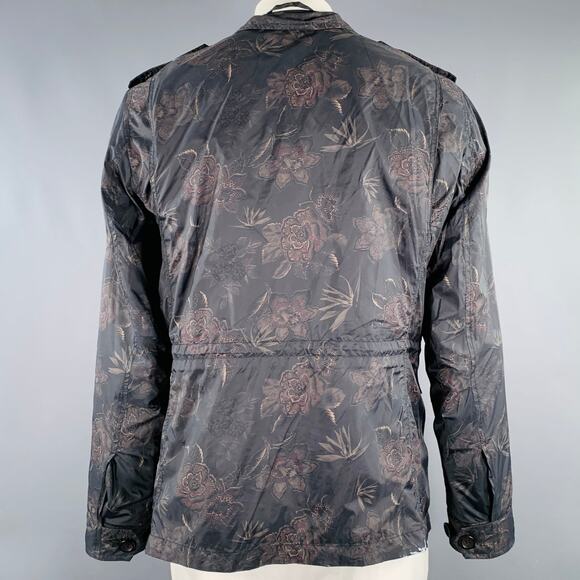 ETRO Size XL Black Tan Floral Polyamide Epaulettes Jacket - Picture 3 of 7